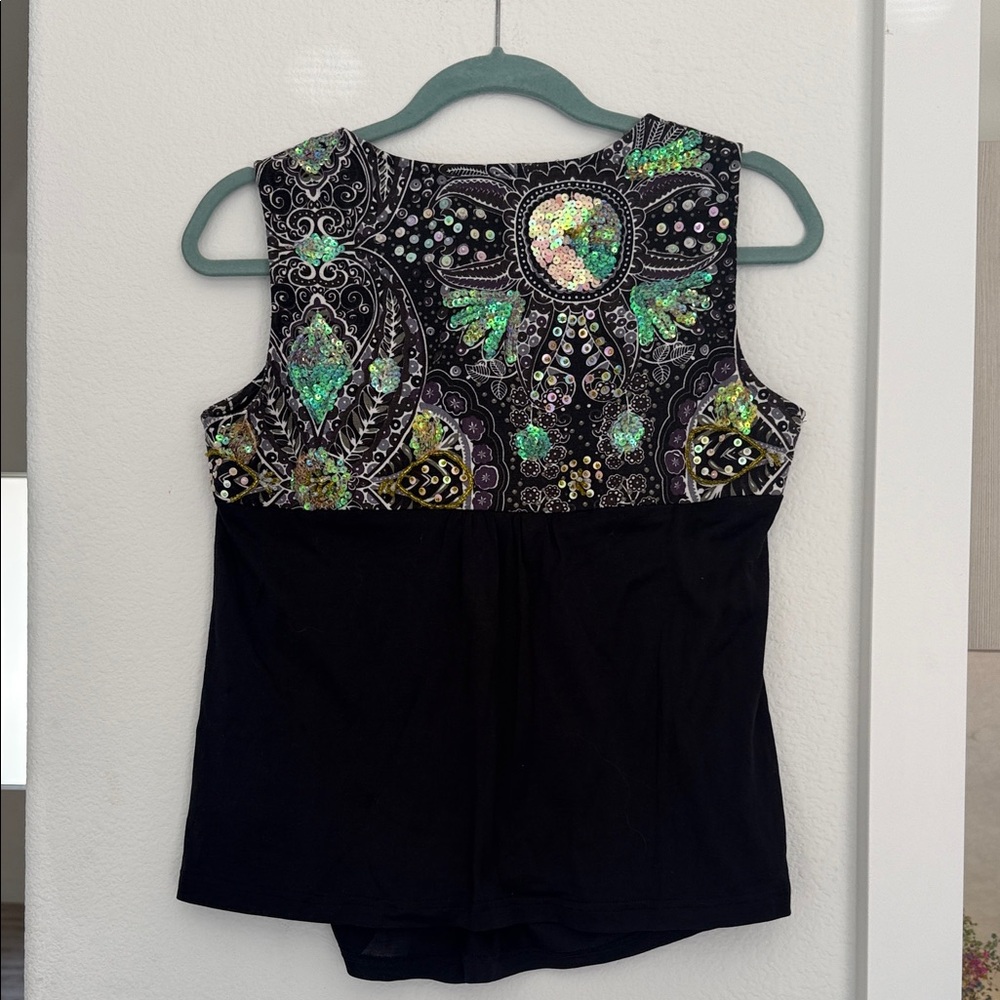 See By Chloe Black Tank with Green & Iridescent Sequin Embellishment - Picture 8 of 8